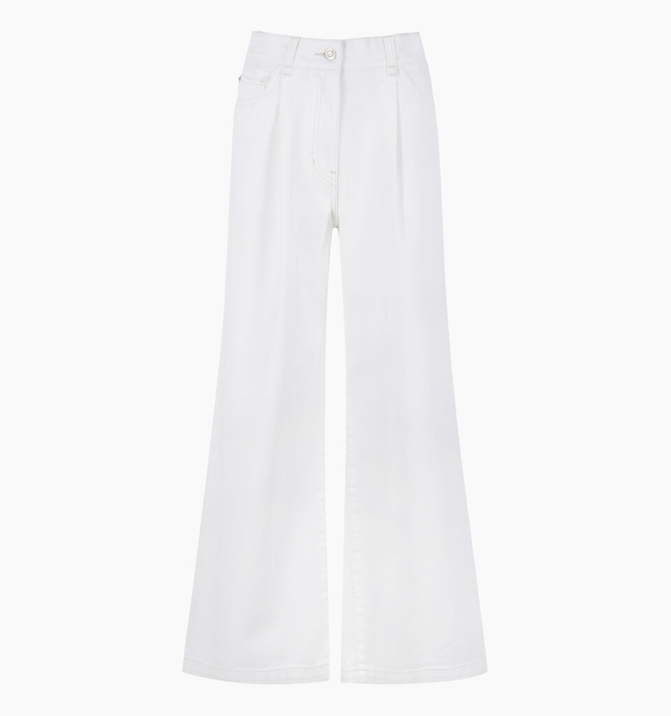 Cream colored flared denim trousers - sisley k women - Creamy White | Sisley K image number 1